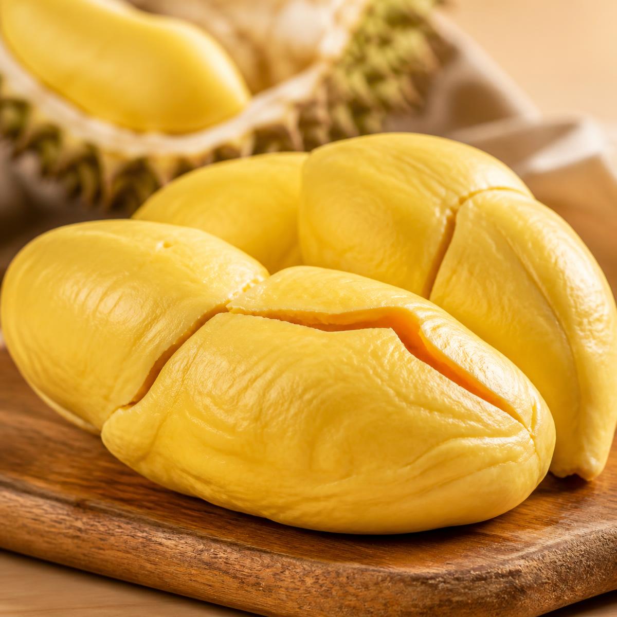 Daging durian montong kupas berwarna kuning keemasan